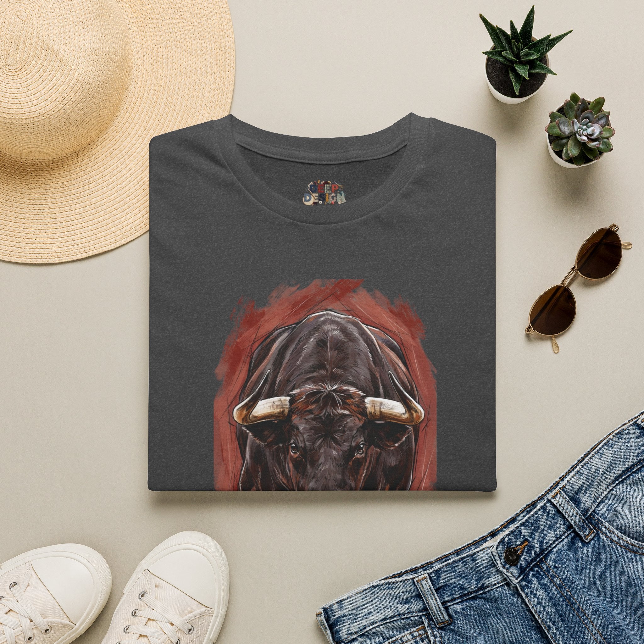 Bull Portrait T-Shirt — Fierce Bull Head Graphic Tee