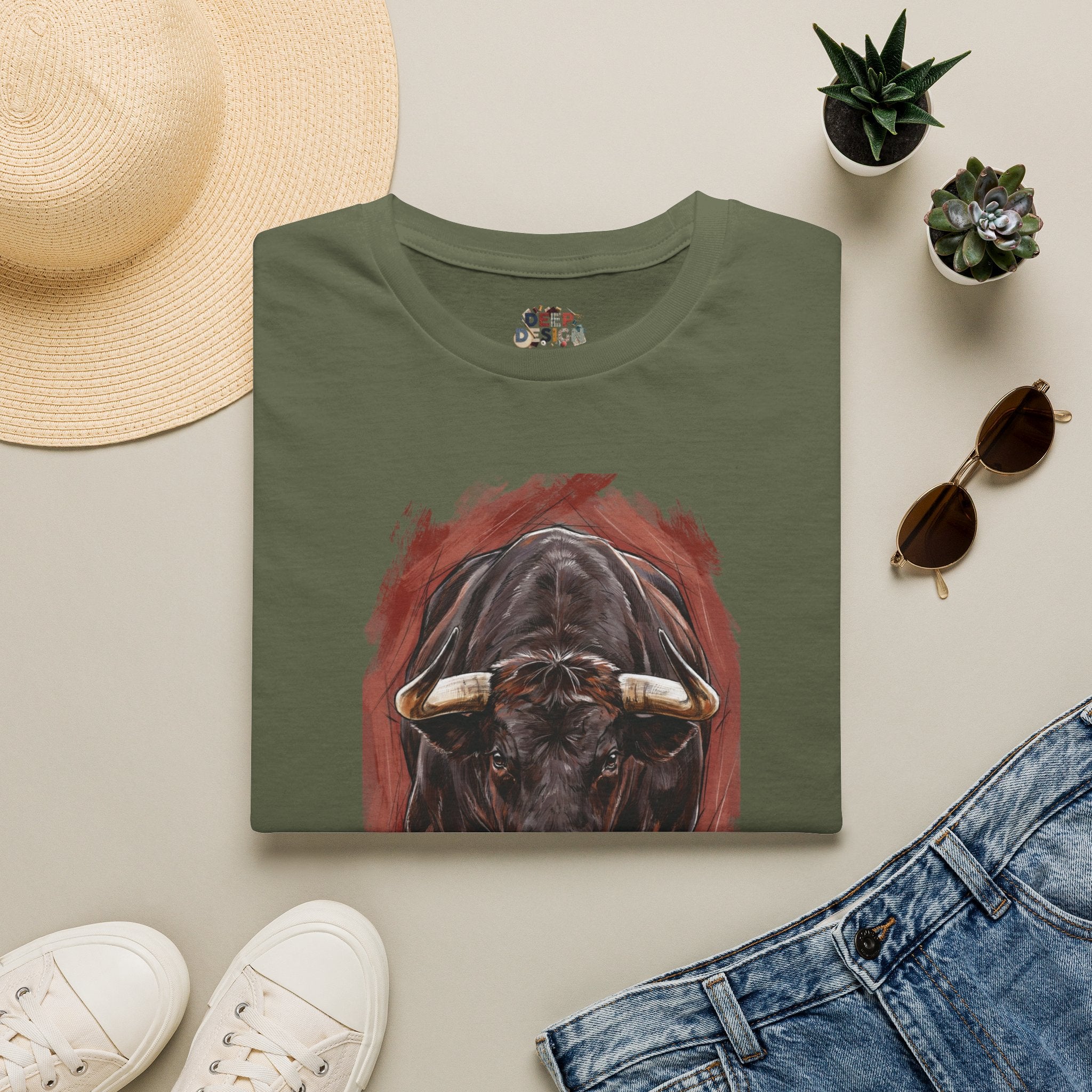 Bull Portrait T-Shirt — Fierce Bull Head Graphic Tee